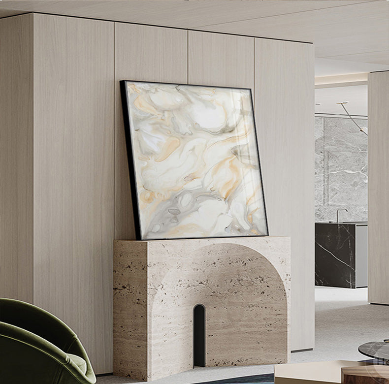 Abstract Minimalist Grey Beige Marble Wall Art Canvas Prints Square Format Poster For Modern Living Room Dining Bedroom Wall Decor