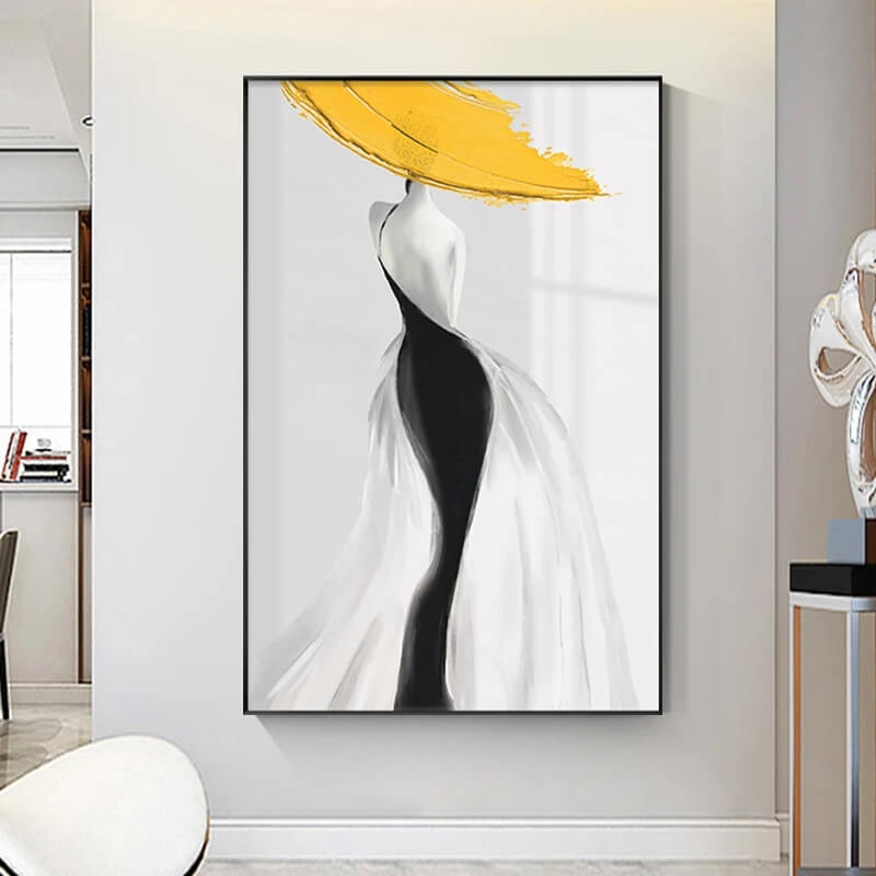 Abstract Minimalist Woman Wall Art Canvas Print Nordic Poster Yellow Texture Pictures For Modern Scandinavian Living Room Bedroom Décor