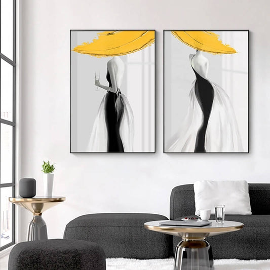 Abstract Minimalist Woman Wall Art Canvas Print Nordic Poster Yellow Texture Pictures For Modern Scandinavian Living Room Bedroom Décor