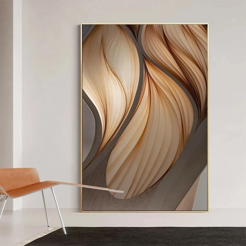 Abstract Modern Beige Brown Flowing Line Canvas Prints Fine Art Minimalist Poster Pictures For Nordic Home Décor