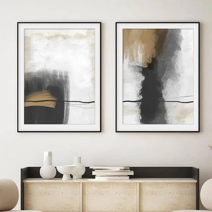 Abstract Modern Black Beige Brush Line Wall Art Canvas Prints Scandinavian Contemporary Wall Pictures For Modern Living Room Décor