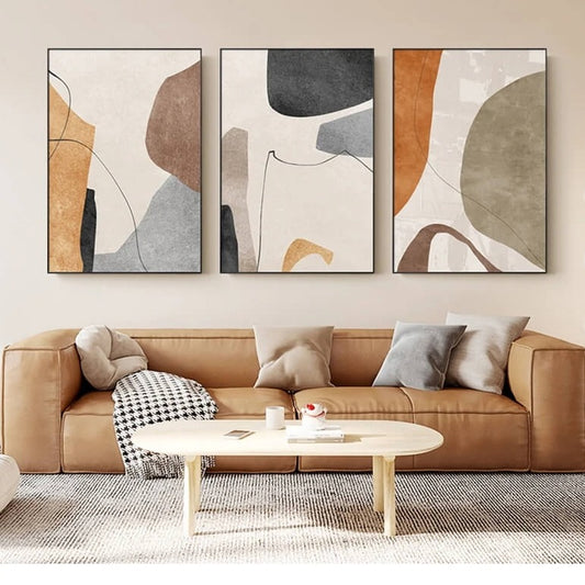 Abstract Modern Pastel Canvas Print Fine Art Nordic Minimalist Geometric Wall Art Brown Beige Pictures For Modern Scandinavian Living Room Interior