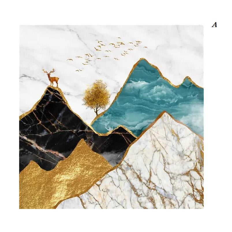 Abstract Mountain Peak Wall Art Canvas Print Golden Sun Stag Marble Scenery Posters Nordic Modern Pictures For Bedroom Home Décor
