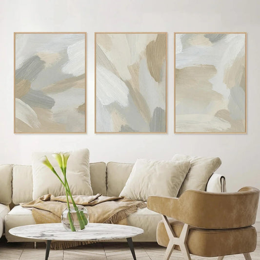 Abstract Neutral Colors Brush Texture Canvas Prints Modern Wall Art Pastel Colors Poster Minimalist Pictures For Scandinavian Living Room Décor