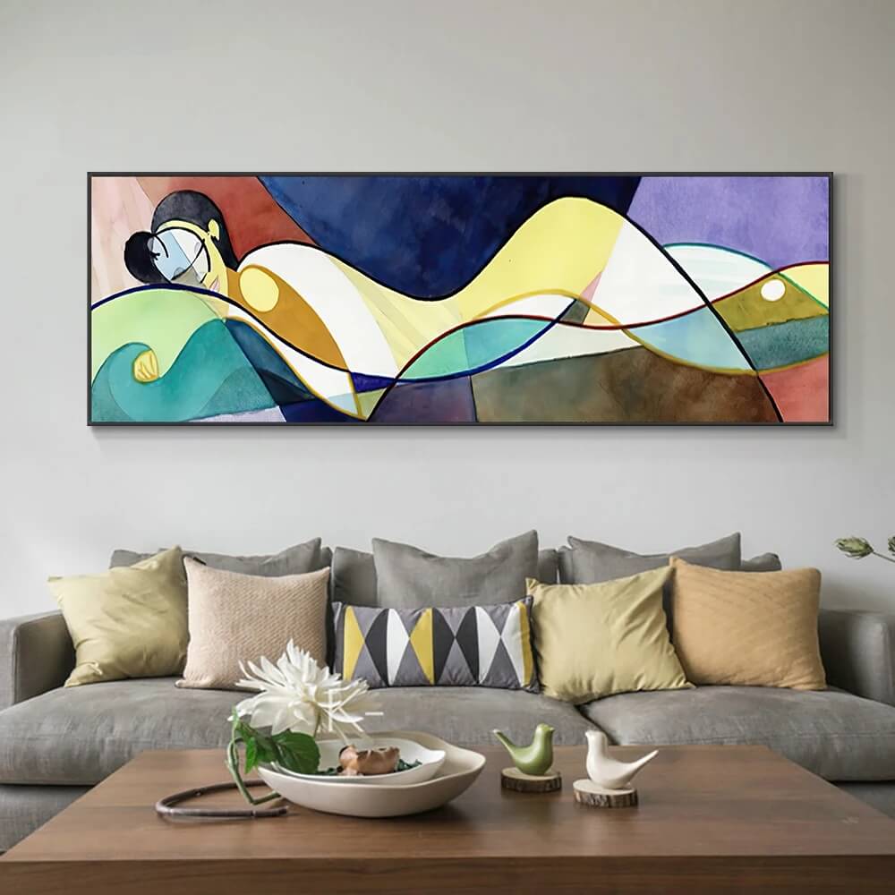 Abstract Nude Girl Sleeping Wall Art Nordic Large Figure Canvas Print Geometric Modern Poster For Contemporary Living Room Bedroom Home Décor