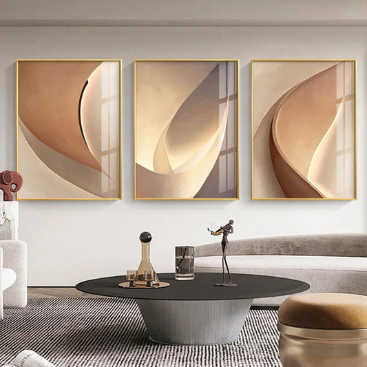 Abstract Terracotta Curves Modern Minimalist Wall Art Canvas Prints For Living Room Hotel Room Interior Design