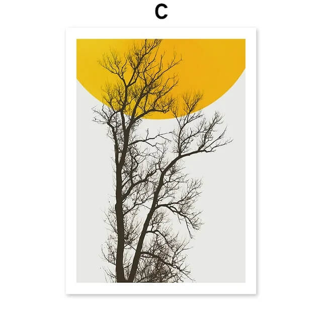 Abstract Tree Sun Wall Art Minimalist Canvas Prints Nordic Geometric Posters Yellow Pictures For Scandinavian Living Room Bedroom Décor