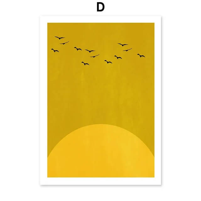Abstract Tree Sun Wall Art Minimalist Canvas Prints Nordic Geometric Posters Yellow Pictures For Scandinavian Living Room Bedroom Décor