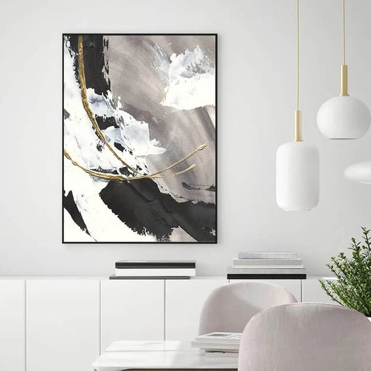 Abstract Vintage Golden Black White Modern Wall Art Nordic Poster For Contemporary Living Room Office Home Décor