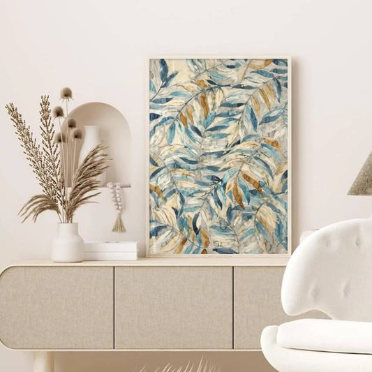Abstract Watercolor Teal Leaves Canvas Prints Fine Art Nordic Vintage Wall Art For Living Room Bedroom Home Décor