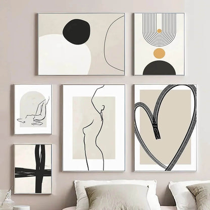 Abstract Woman Silhouette Line Figure Wall Art Canvas Print Minimalist Girl Poster Pastel Geometric Pictures For Modern Scandinavian Living Room Décor