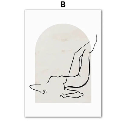 Abstract Woman Silhouette Line Figure Wall Art Canvas Print Minimalist Girl Poster Pastel Geometric Pictures For Modern Scandinavian Living Room Décor