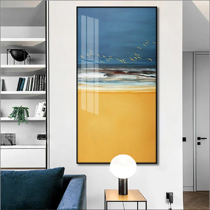Abstract Beach Scene Canvas Print Sea Landscape Wall Art Sand Gentle Waves & Sky with Birds