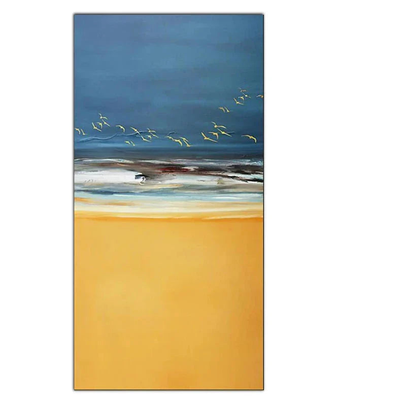 Abstract Beach Scene Canvas Print Sea Landscape Wall Art Sand Gentle Waves & Sky with Birds