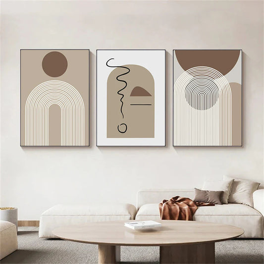 Abstract Beige Brown Minimalist Geometric Wall Art Fine Art Canvas Prints For Modern Living Room Art For Contemporary Home Decor