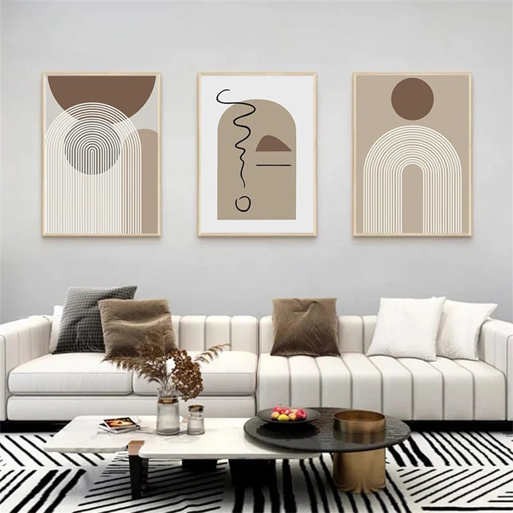 Abstract Beige Brown Minimalist Geometric Wall Art Fine Art Canvas Prints For Modern Living Room Art For Contemporary Home Decor