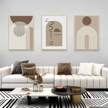 Abstract Beige Brown Minimalist Geometric Wall Art Fine Art Canvas Prints For Modern Living Room Art For Contemporary Home Decor