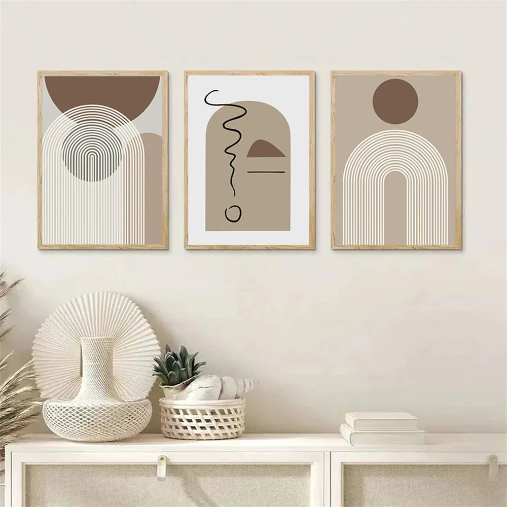 Abstract Beige Brown Minimalist Geometric Wall Art Fine Art Canvas Prints For Modern Living Room Art For Contemporary Home Decor