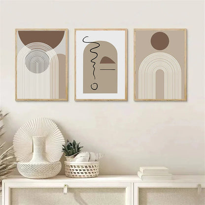 Abstract Beige Brown Minimalist Geometric Wall Art Fine Art Canvas Prints For Modern Living Room Art For Contemporary Home Decor