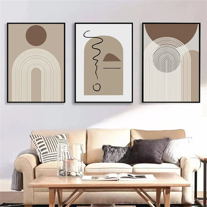 Abstract Beige Brown Minimalist Geometric Wall Art Fine Art Canvas Prints For Modern Living Room Art For Contemporary Home Decor