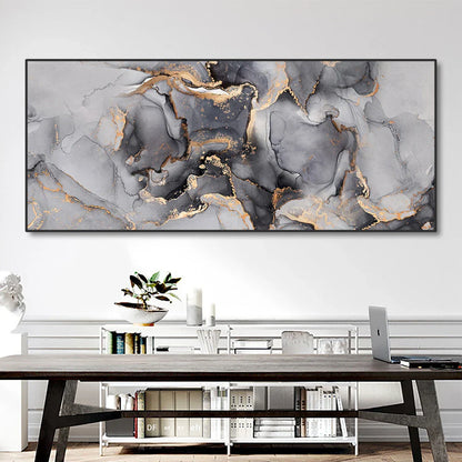 Abstract Grey Golden Liquid Marble Wall Art Canvas Prints Wide Format Pictures For Modern Living Room Decor