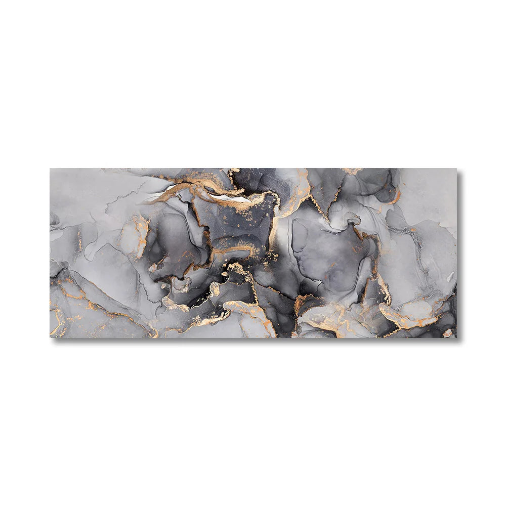 Abstract Grey Golden Liquid Marble Wall Art Canvas Prints Wide Format Pictures For Modern Living Room Decor