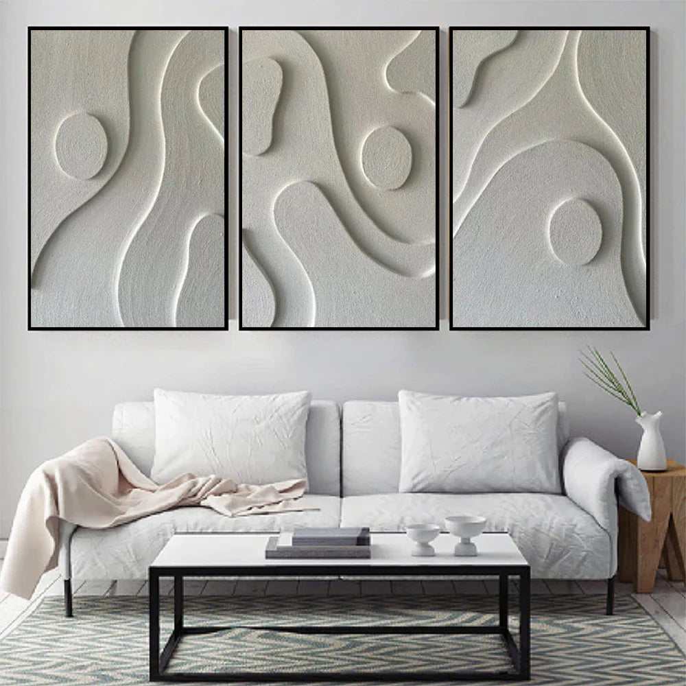 Abstract Geometric White Grey Minimalist Wall Art Canvas Prints For Living Room Dining Art Modern Home Decor