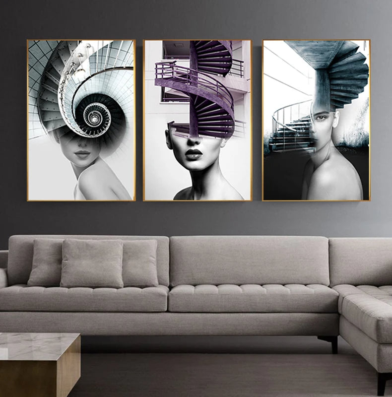 Abstract Architectural Fashion Woman Wall Art Canvas Prints For Modern Apartment Living Room Home Office Decor