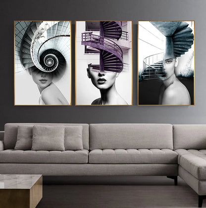 Abstract Architectural Fashion Woman Wall Art Canvas Prints For Modern Apartment Living Room Home Office Decor