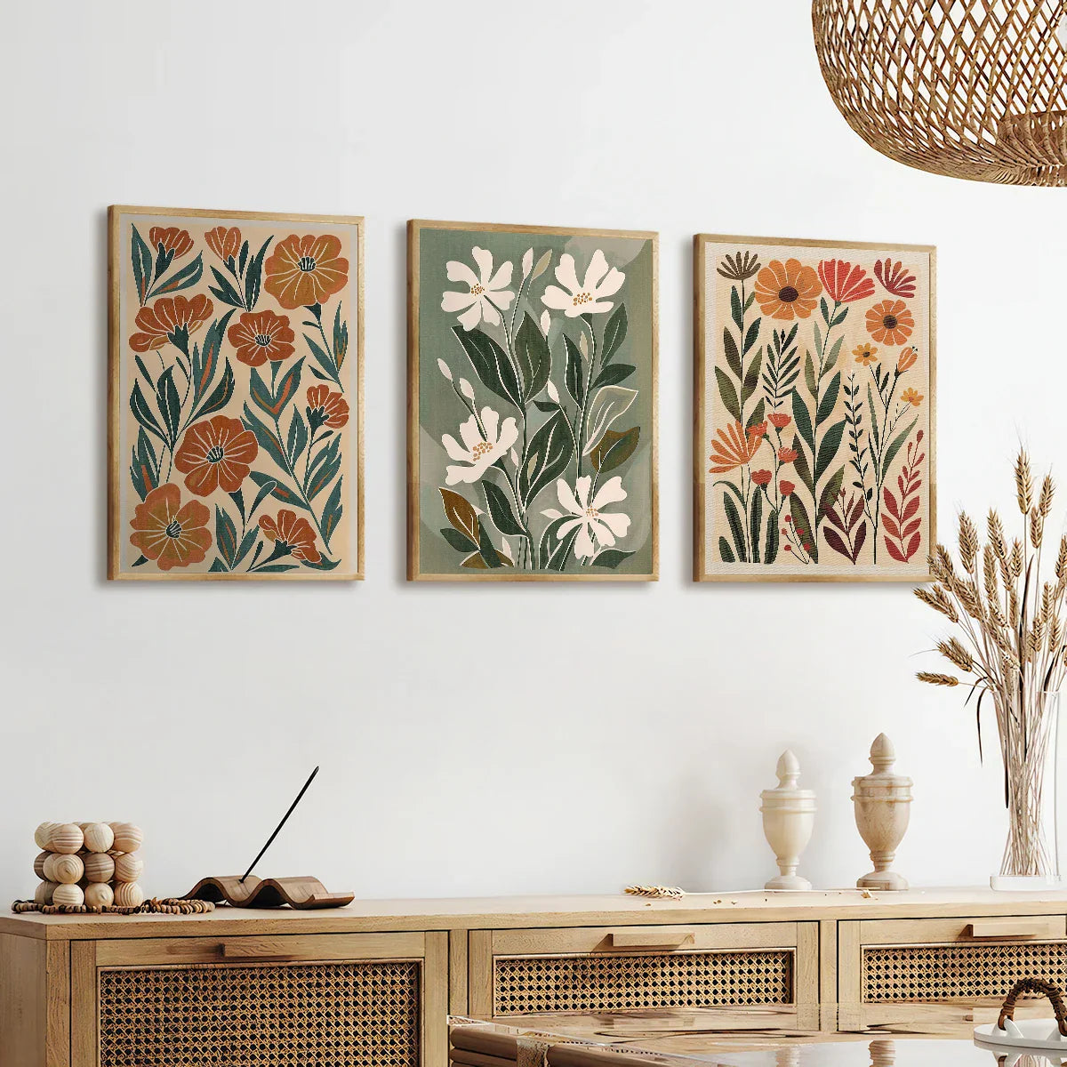 Bohemian Floral Wildflower Boho Wall Art Canvas Prints Modern Botanical Artworks For Living Room Dining Room Floral Art For Modern Interiors