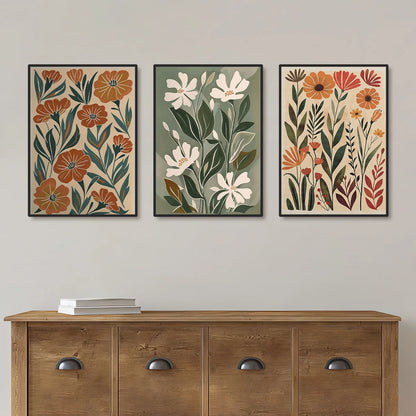 Bohemian Floral Wildflower Boho Wall Art Canvas Prints Modern Botanical Artworks For Living Room Dining Room Floral Art For Modern Interiors