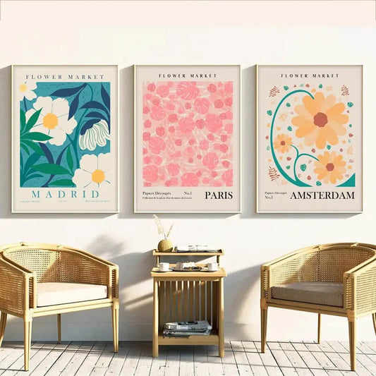 Abstract Flowers Market Vintage Canvas Prints Wall Art Pink Fine Art For Living Room Dining Room Bedroom Refresh