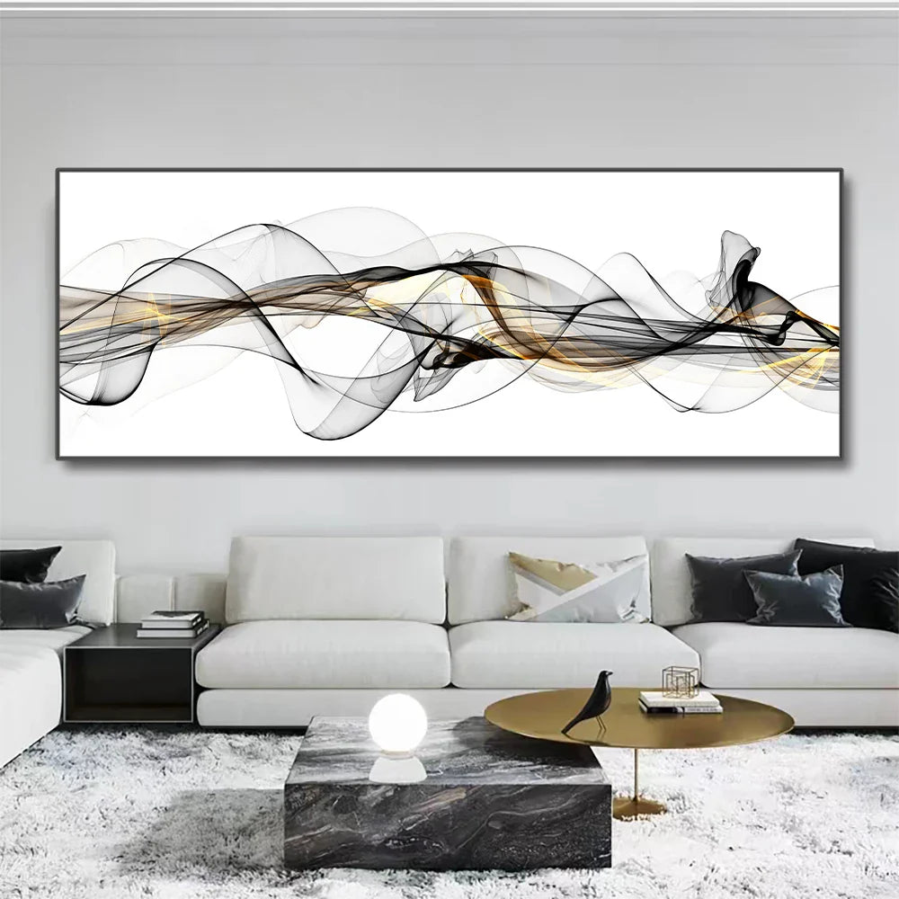 Abstract Flowing Lines Minimalist Wall Art Canvas Print Wide Format Picture For Modern Apartment Decor