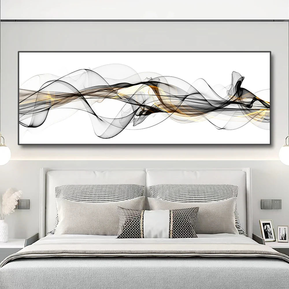 Abstract Flowing Lines Minimalist Wall Art Canvas Print Wide Format Picture For Modern Apartment Decor