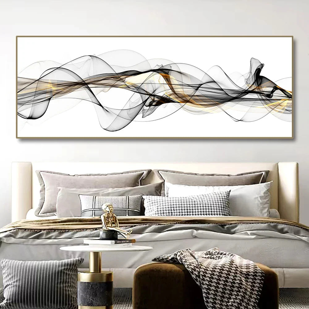 Abstract Flowing Lines Minimalist Wall Art Canvas Print Wide Format Picture For Modern Apartment Decor