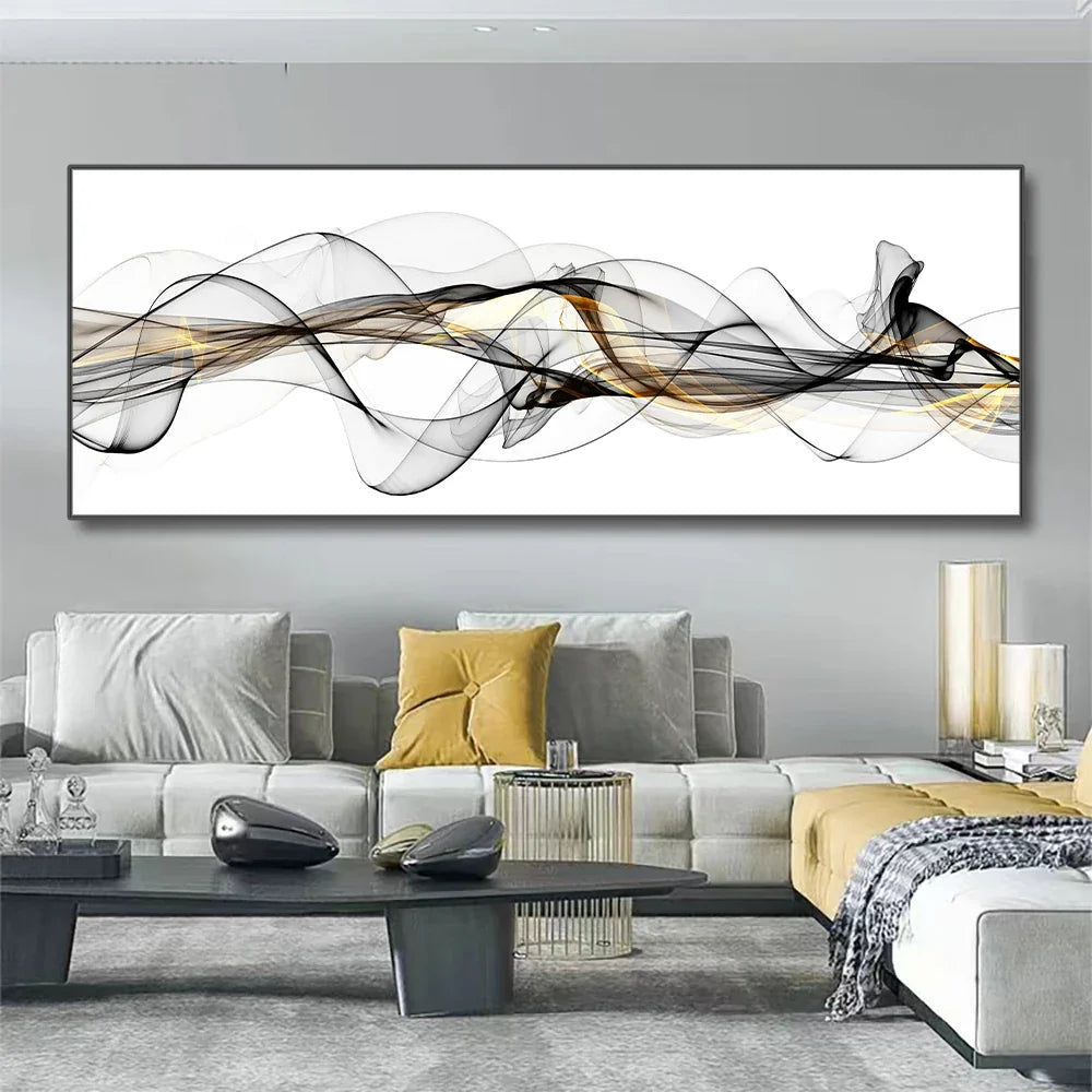Abstract Flowing Lines Minimalist Wall Art Canvas Print Wide Format Picture For Modern Apartment Decor