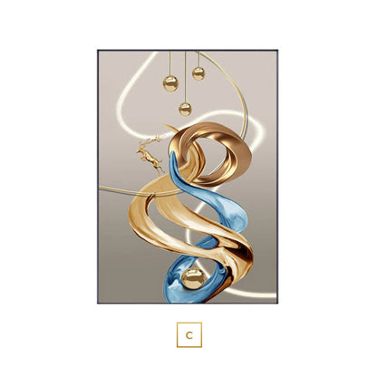 Abstract Flowing Ribbon Golden Deer Wall Art Fine Art Canvas Prints Auspicious Nordic Pictures For Luxury Living Room Home Entrance Hallway Art Decor
