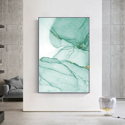 Abstract Green Golden Marble Watercolor Wall Art Canvas Prints Pictures For Modern Loft Living Room Hotel Wall Decor