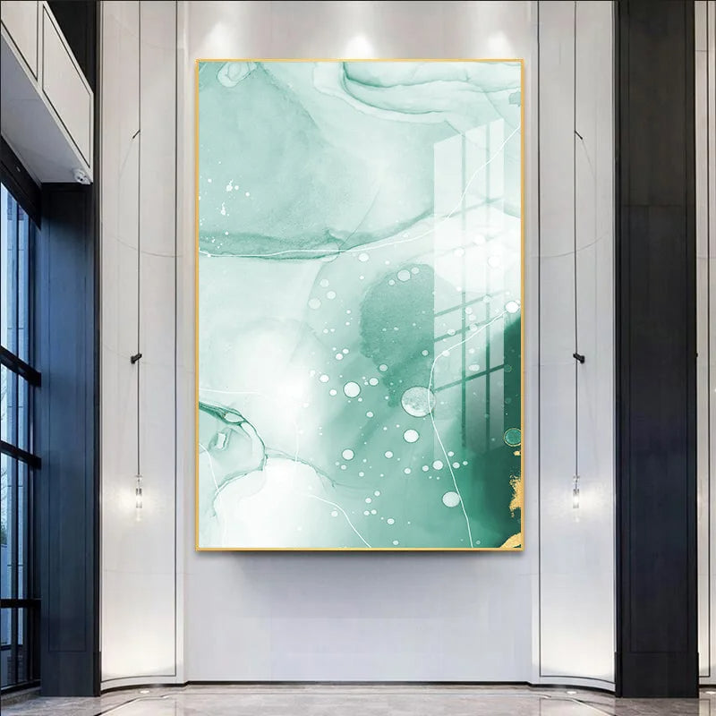 Abstract Green Golden Marble Watercolor Wall Art Canvas Prints Pictures For Modern Loft Living Room Hotel Wall Decor