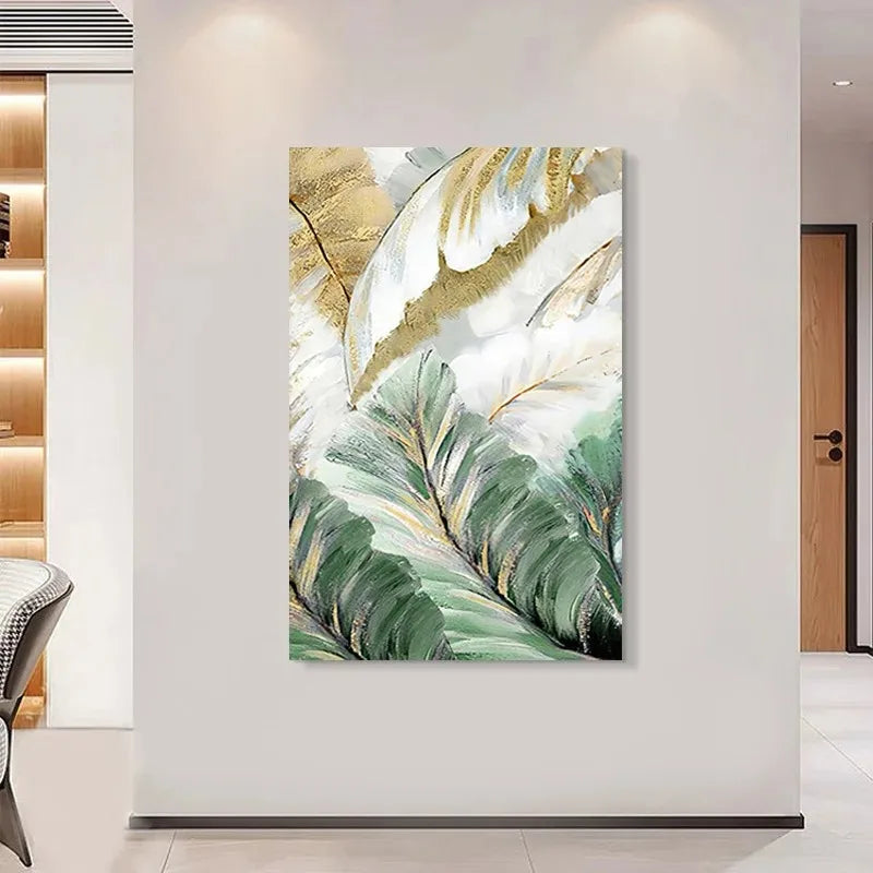 Green Leaves Botanical Abstract Wall Art Canvas Prints For Living Room Dining Room Art Decor