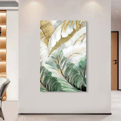 Green Leaves Botanical Abstract Wall Art Canvas Prints For Living Room Dining Room Art Decor