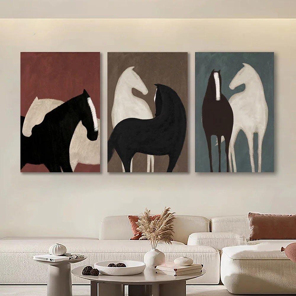 Abstract Horse Canvas Print Wall Art Nordic Minimalist Animal Poster Pictures For Modern Scandinavian Living Room
