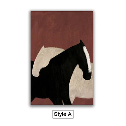 Abstract Horse Canvas Print Wall Art Nordic Minimalist Animal Poster Pictures For Modern Scandinavian Living Room