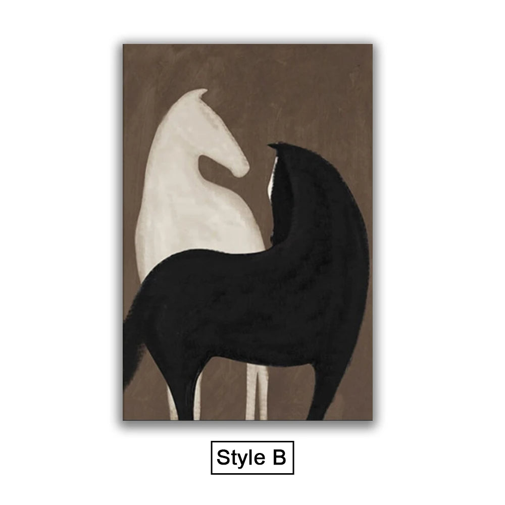Abstract Horse Canvas Print Wall Art Nordic Minimalist Animal Poster Pictures For Modern Scandinavian Living Room