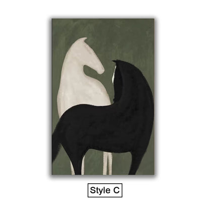Abstract Horse Canvas Print Wall Art Nordic Minimalist Animal Poster Pictures For Modern Scandinavian Living Room
