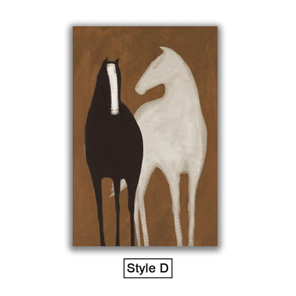 Abstract Horse Canvas Print Wall Art Nordic Minimalist Animal Poster Pictures For Modern Scandinavian Living Room