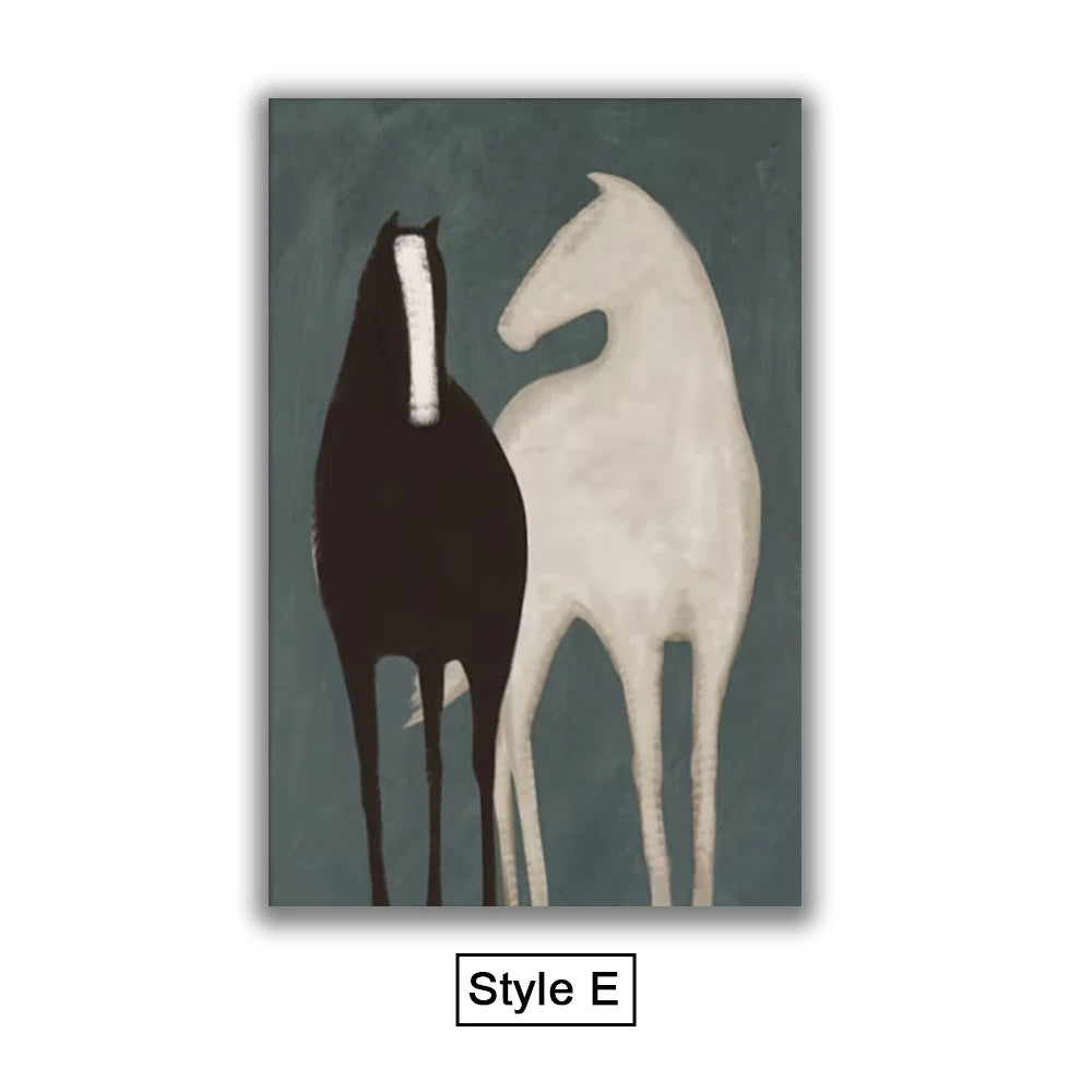 Abstract Horse Canvas Print Wall Art Nordic Minimalist Animal Poster Pictures For Modern Scandinavian Living Room