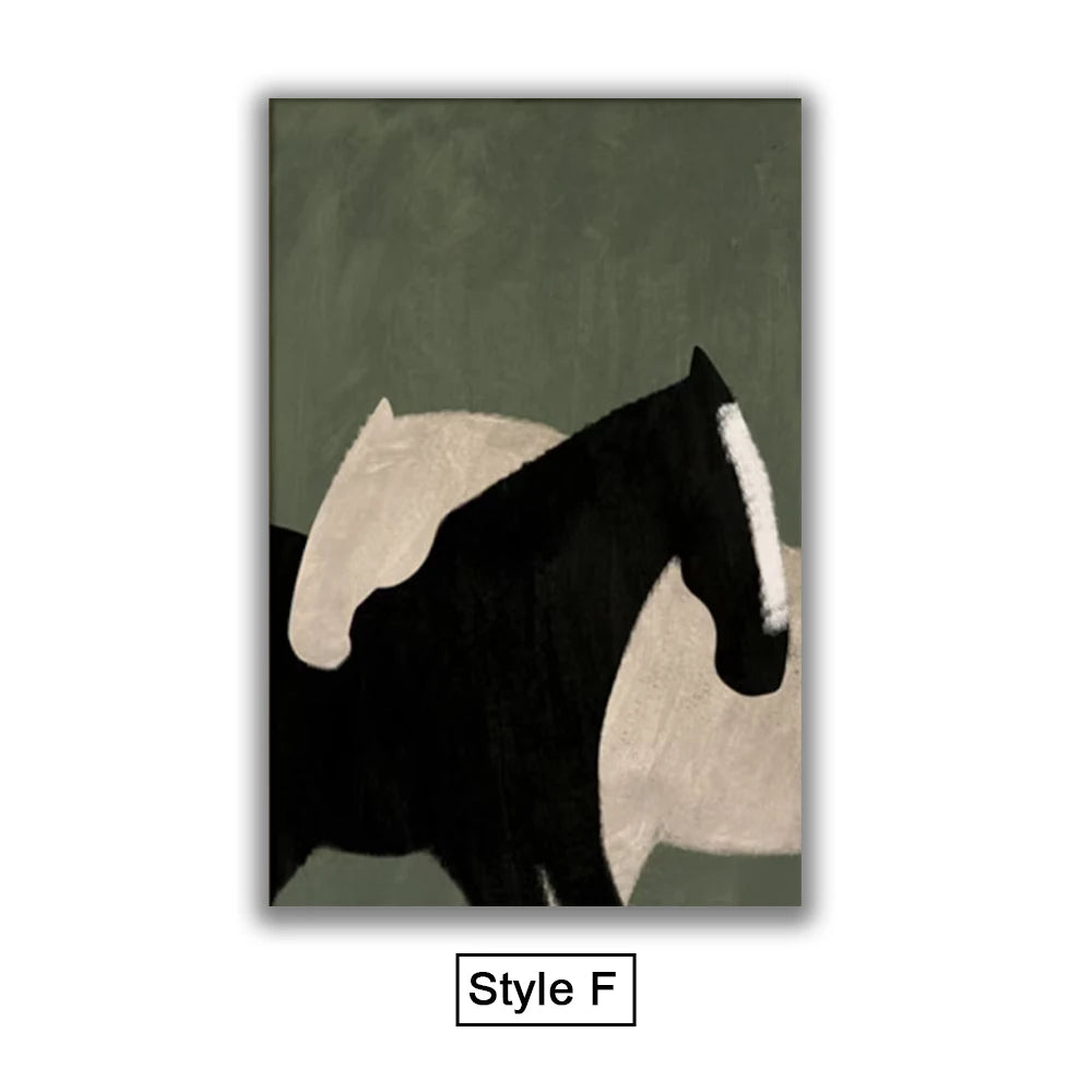 Abstract Horse Canvas Print Wall Art Nordic Minimalist Animal Poster Pictures For Modern Scandinavian Living Room