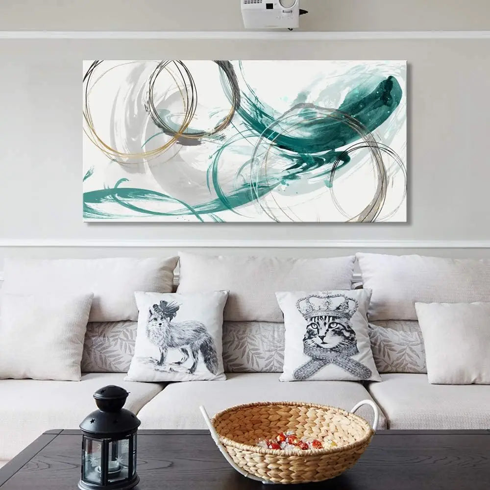 Abstract Minimalist Golden Green Flowing Wall Art Canvas Prints For Living Room Dining Room Modern Bedroom Interior Decor