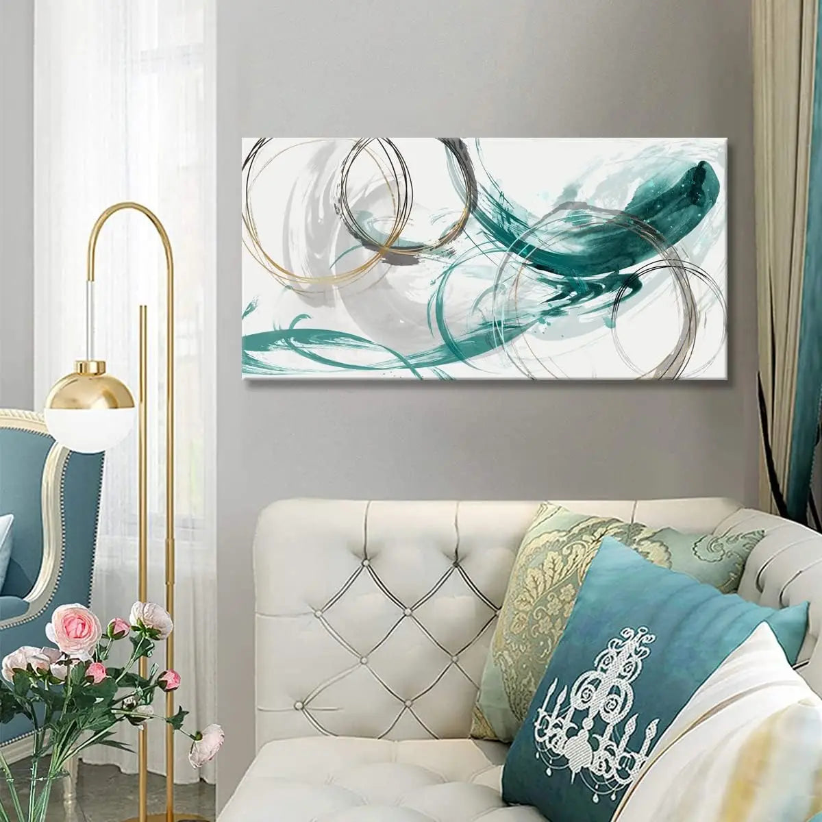 Abstract Minimalist Golden Green Flowing Wall Art Canvas Prints For Living Room Dining Room Modern Bedroom Interior Decor